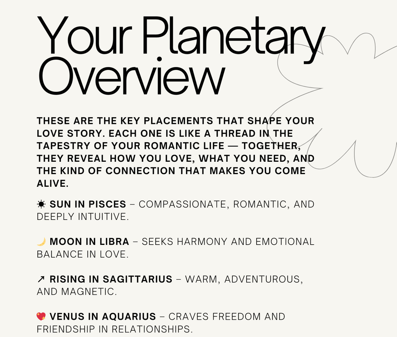 Sun in Pisces — understanding your core self and love style “Sample page explaining the Sun in Pisces meaning in love, including gifts, reminders, and personality traits.”