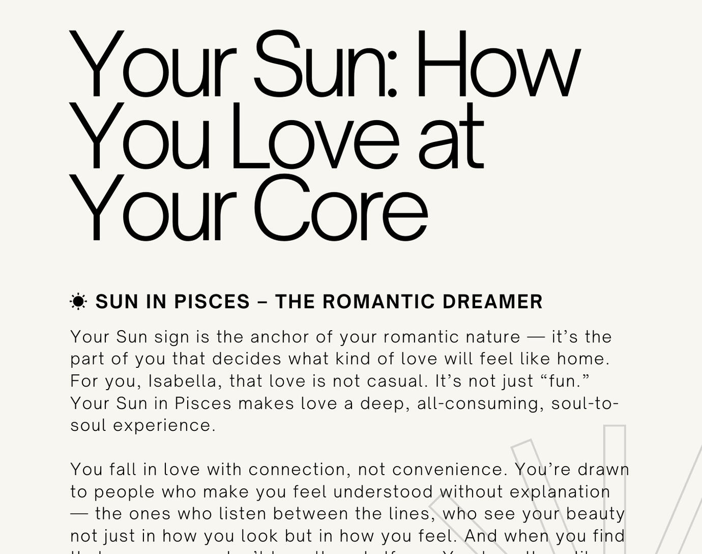 Sun in Libra — emotional balance and deep connection “Sample page explaining the Sun in Pisces meaning in love, including gifts, reminders, and personality traits.”